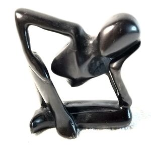 Black Solid Collectible Wooden Handmade Abstract Sculpture Statue Thinking Man